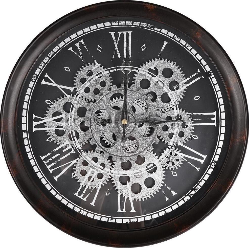 Vilde Zegar ścienny wiszący industrialny okrągły czarny srebrny ruchomy mechanizm koła zębate loft 35 cm