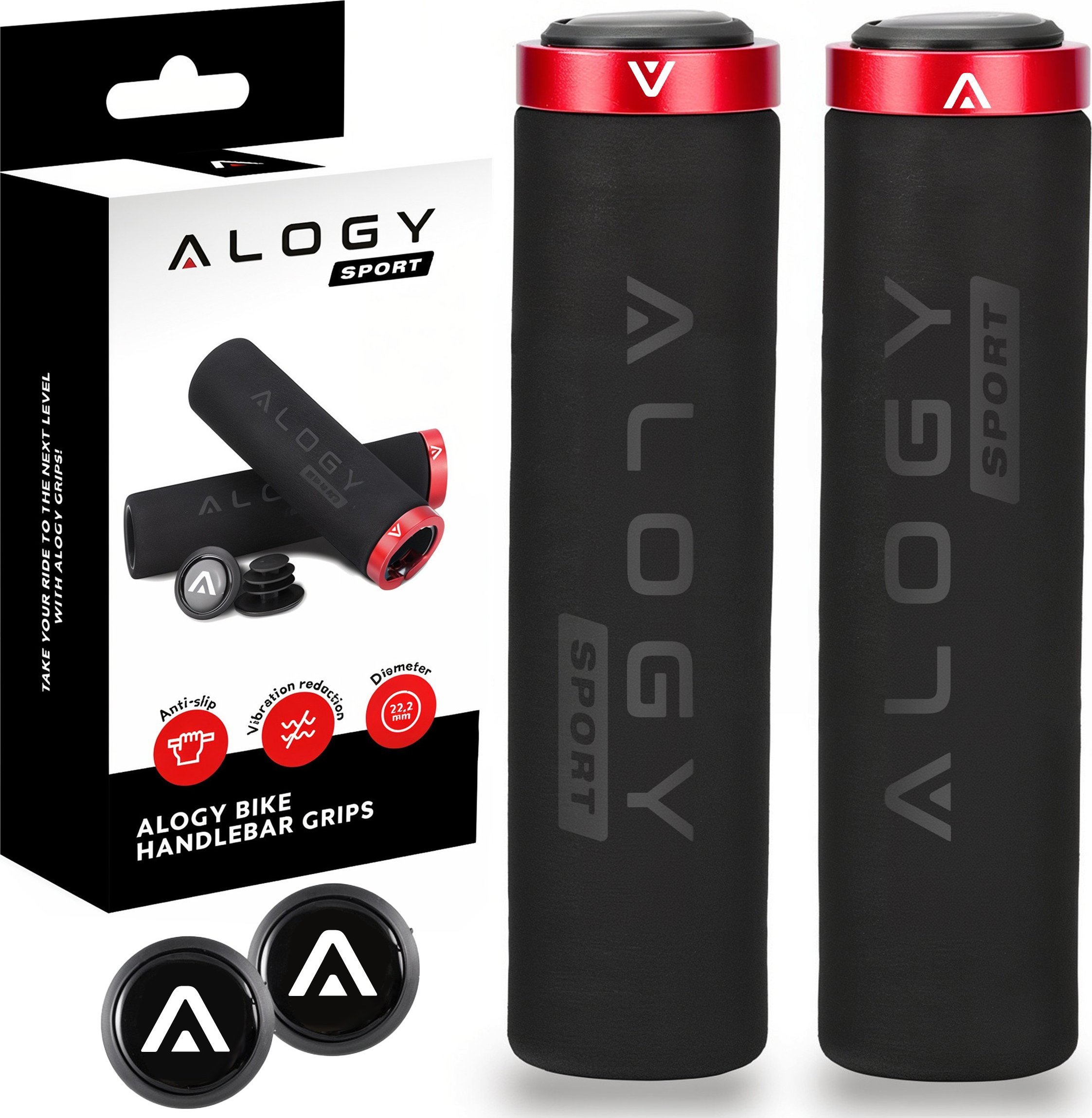Alogy Chwyty gripy rowerowe rączki do kierownicy roweru antypоślizgowe redukujące wibracje na rower [2szt.] Czarno-Czerwone