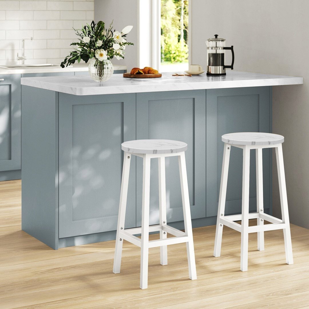 Taboret barowy - marmur / nogi białe