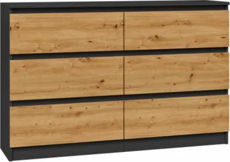 Elior Podwójna komoda z szufladami antracyt + dąb artisan - Marea 120 cm