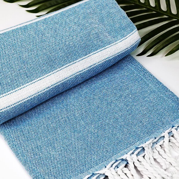 Yeye Ręcznik hammam w pasy 100% bawełna YEYE Niebieski