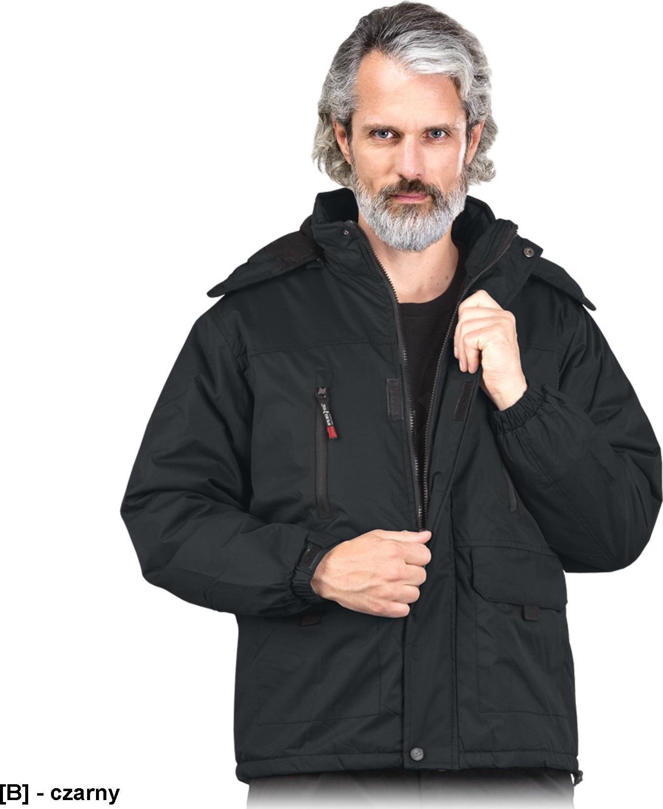 R.E.I.S. NORWAY - Kurtka ocieplana, odsuwany kaptur, powłoka 100% poliester powlekany PCV, 150 g/m, 5 kieszeni - czarny 2XL