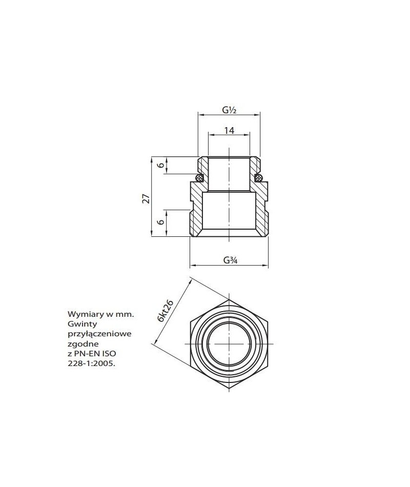 Perfexim Nypel do belki rozdzielacza 1/2" x 3x4" PN10 748
