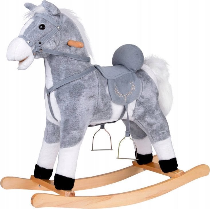 Duży konik Szary Koń na biegunach rży + ruchomy ogon i pysk ZA5441