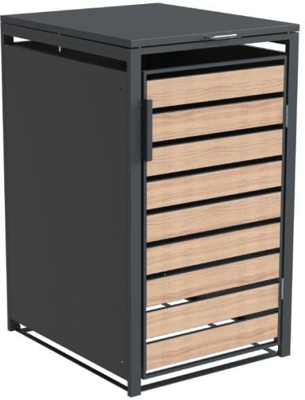 Metalowy pojemnik na śmieci Lacina | 1x240 Dł. | Wygląd antracytu/drewna | 80x68x116 cm