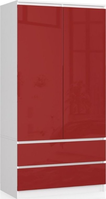 Fabryka Mebli Akord SZAFA S 90 cm 2 DRZWI 2 SZUFLADY BIAŁA / CZERWONY POŁYSK