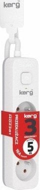 Kerg Przedłużacz KERG z wyłącznikiem-3 gniazda-biało-szary-5m-16A-H05VV-F-3x1,5mm2