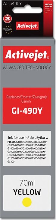 Tusz Activejet Tusz AC-G490Y zamiennik Canon GI-490Y 70 ml żółty