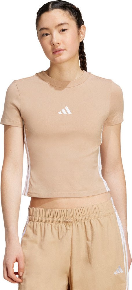 Koszulka damska adidas Essentials 3-Stripes Slim Baby beżowa JX7588 XS