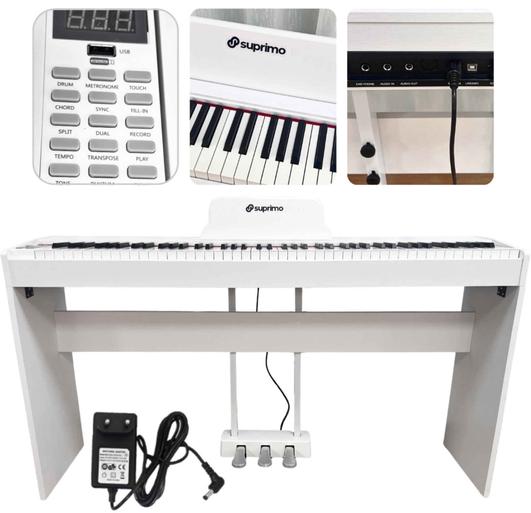 SUPRIMO SDP88 WH pianino cyfrowe stacjonarne ważone klawisze MIDI 2x10W stereo