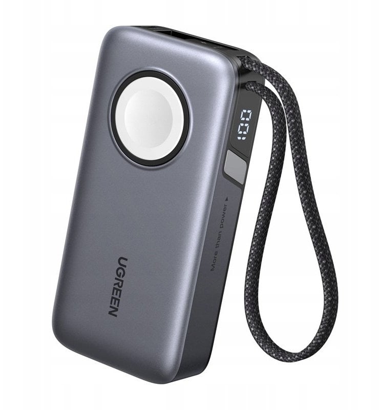 Powerbank 10000mAh UGREEN PB527 30W wbudowany kabel USB-C oraz ładowarka magnetyczna do Apple Watch (szary)