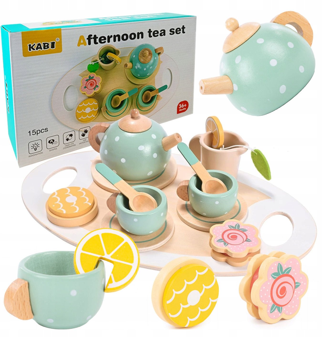 Drewniany Zestaw Do Herbaty Dla Dzieci Akcesoria Herbaciarka Talerzyki Taca