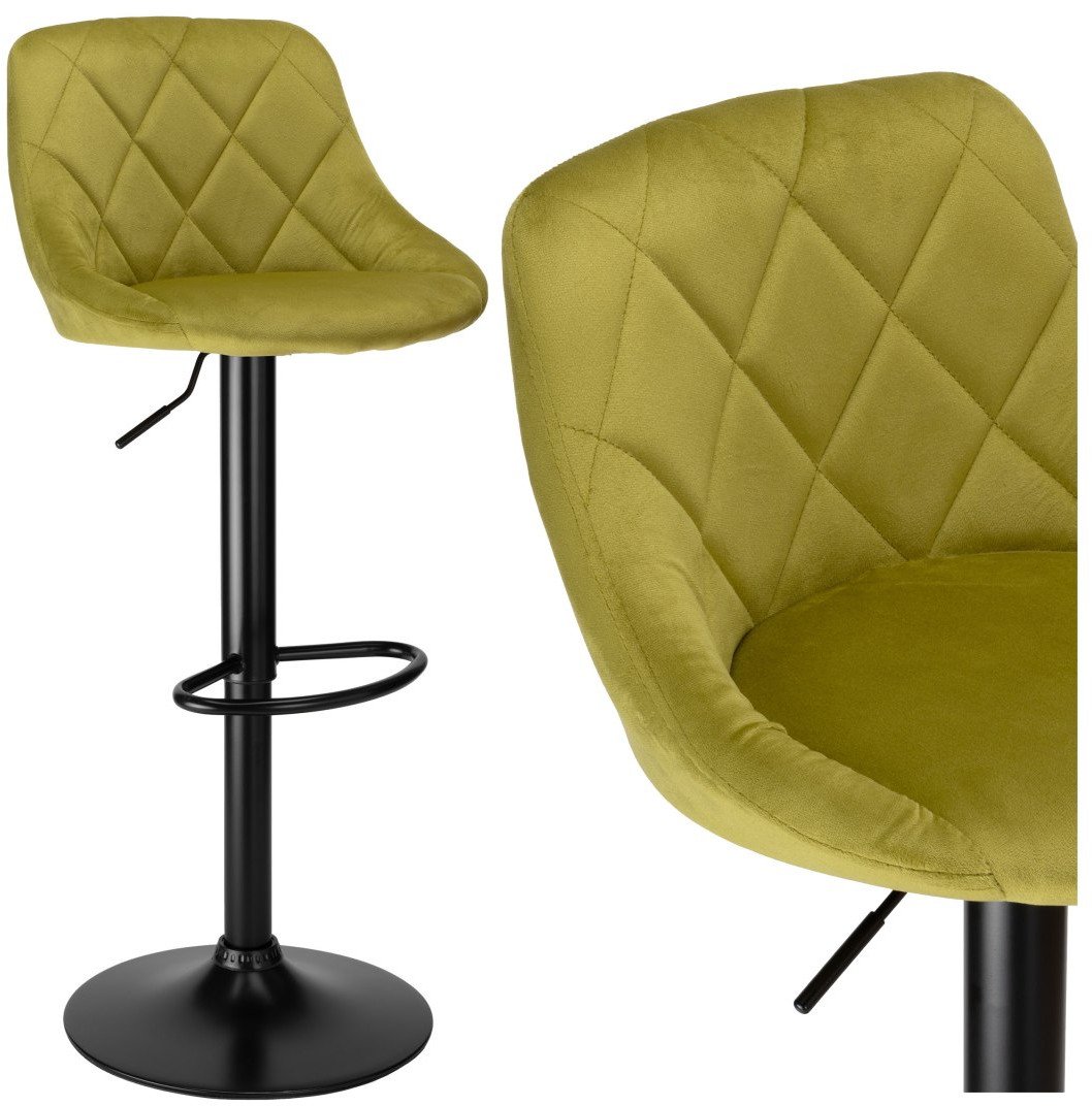 Krzesło barowe CYDRO BLACK welurowe OLIWKOWE VELVET