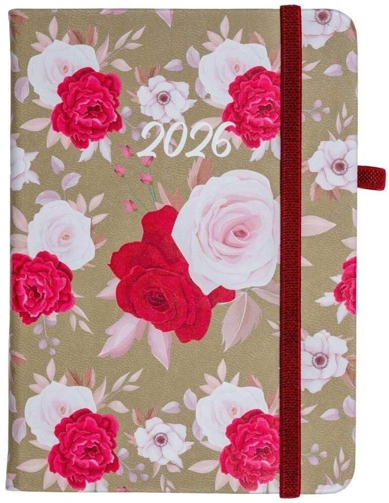 Kalendarz 2026 A6 tyg. Flamenco biało-czer kwiaty