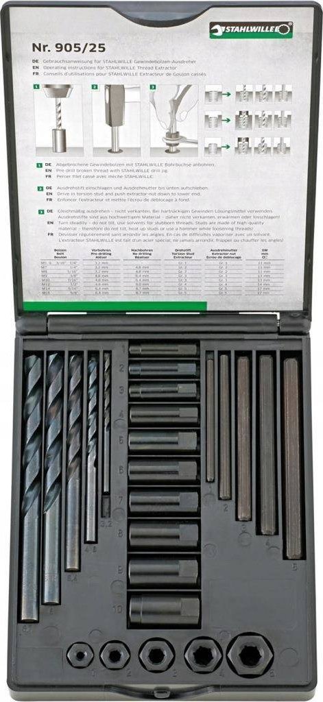 Stahlwille Wykrętaki do urwanych śrub M5-M16, zestaw 25-cz.