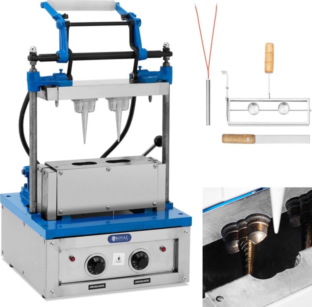 Royal Catering Waflownica maszyna do wypieku wafli rożków na lody 100-120 wafli / godz. 74 x 124 mm