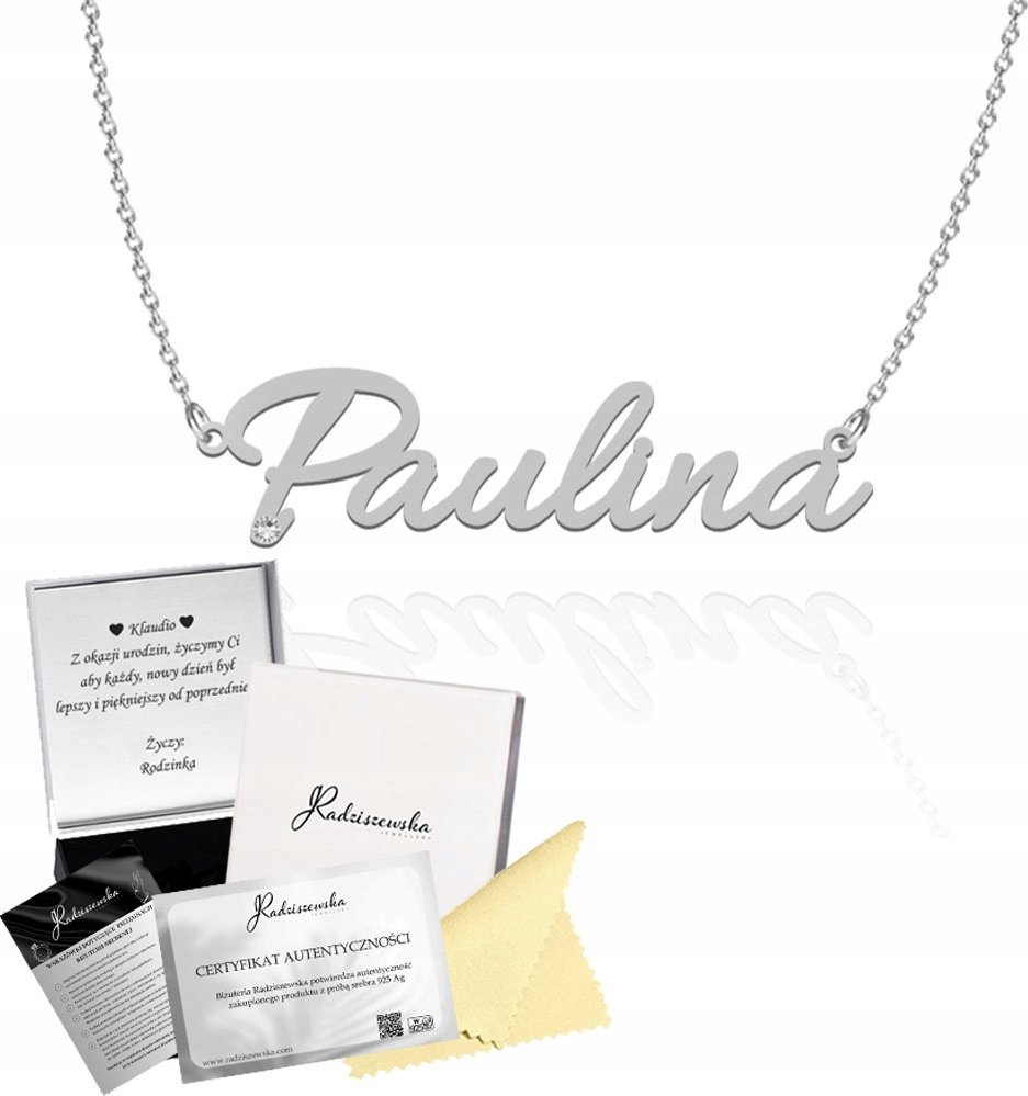 Radziszewska Jewellery Naszyjnik Srebrny z imieniem Paulina Łańcuszek SREBRO 925 DEDYKACJA GRATIS