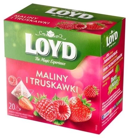 Loyd Herbatka owocowa aromatyzowana o smaku maliny i truskawki 20 torebek