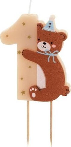 Jupiter Świeczka urodzinowa 1 z misiem mix 7cm