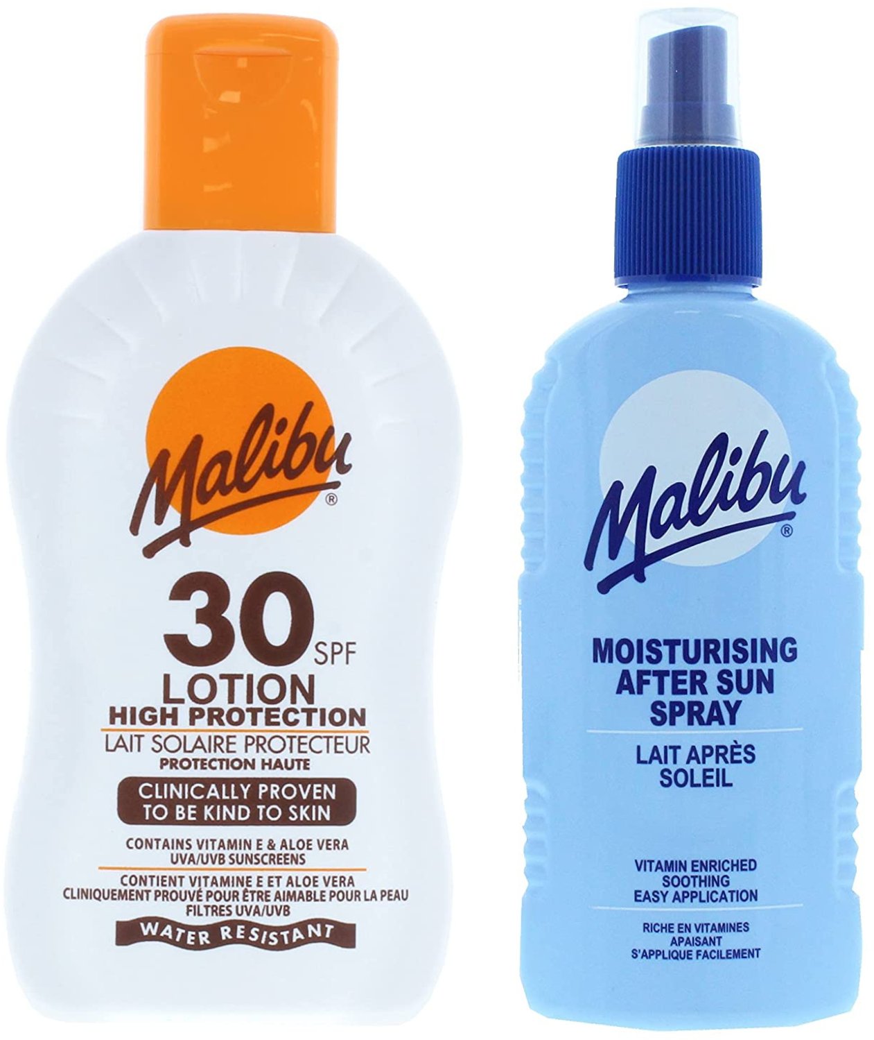 Malibu SPF30 Wodoodporny Balsam 200ml + Balsam W Sprayu Po Opalaniu 200ml