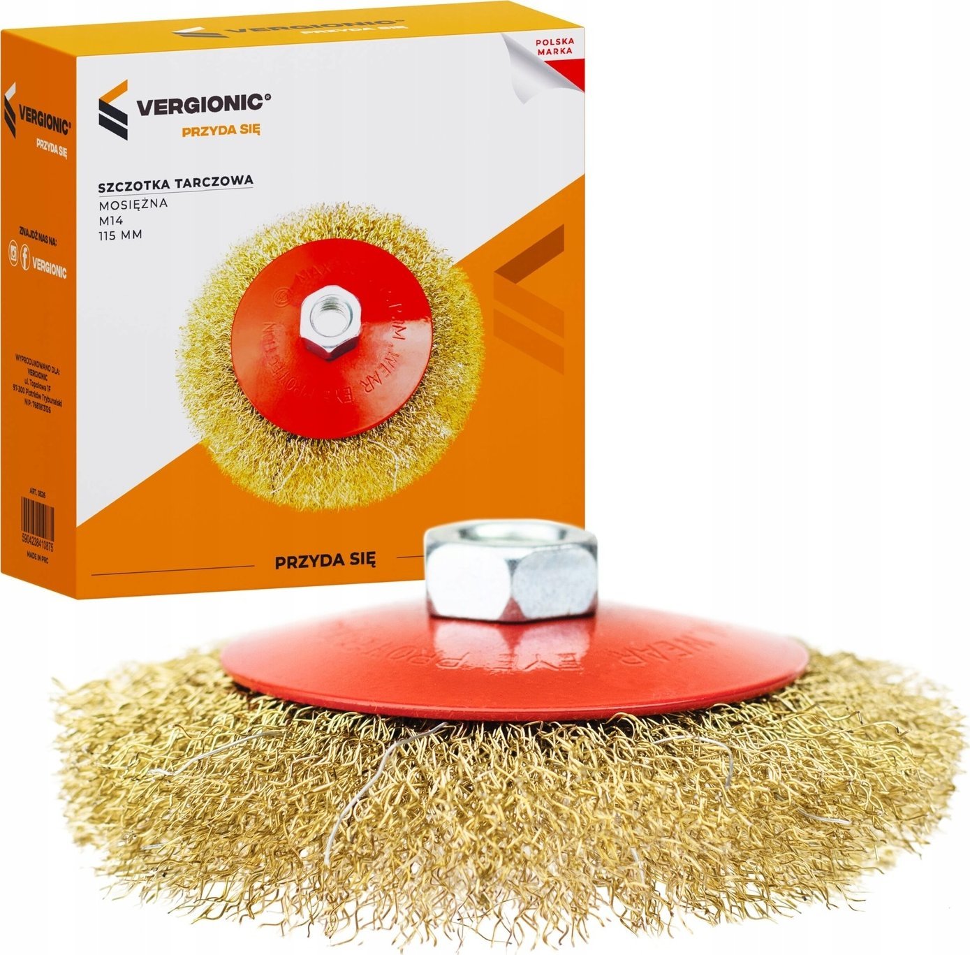 VERGIONIC SZCZOTKA TARCZOWA MOSIĘŻNA DRUT STALOWY NA WIERTARKĘ WKRĘTARKĘ M14