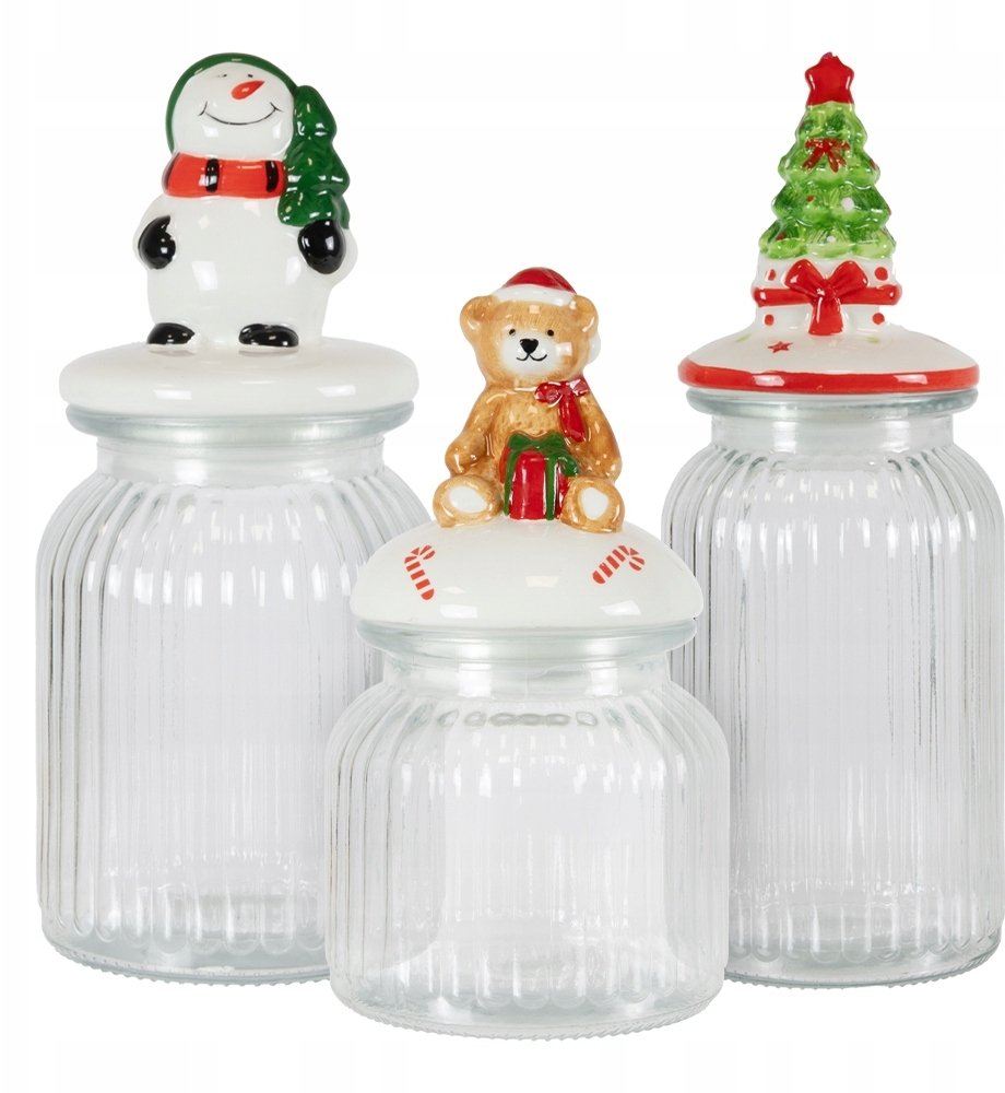3x ŚWIĄTECZNE POJEMNIKI SZKLANE SŁOIKI NA CIASTKA PIERNIKI CUKIERKI ZESTAW