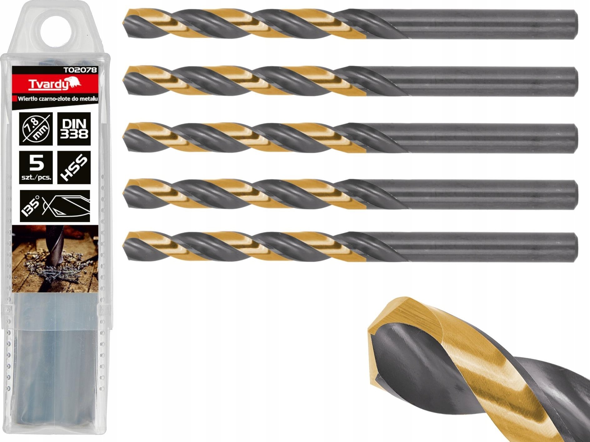 Wiertło Tvardy Wiertło czarno-złote do metalu HSS 7.80mm (5/50/500)