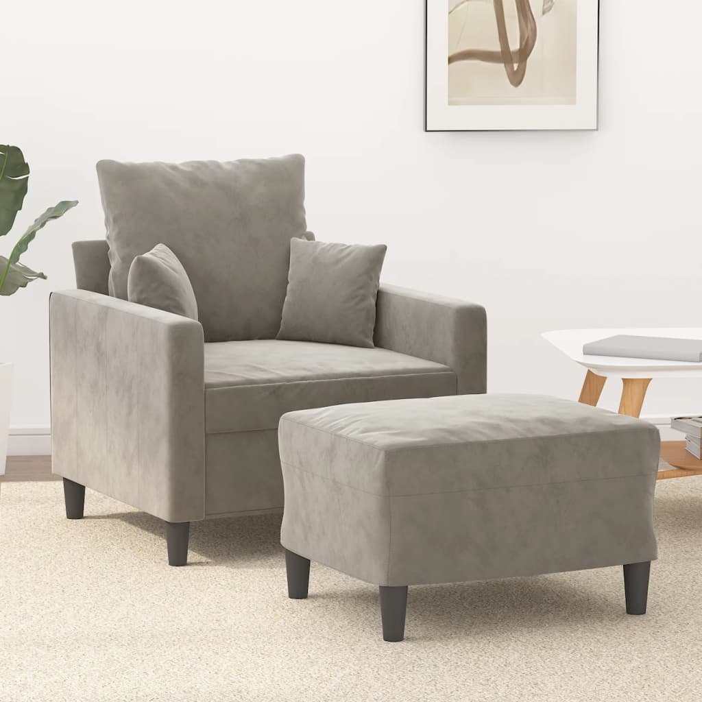 vidaXL vidaXL Fotel z podnóżkiem, jasnoszary, 60 cm, obity aksamit