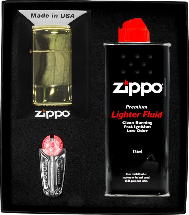 Zestaw ZIPPO Zapalniczka SLIM BRASS HIGH POLISHED Prezentowy No1