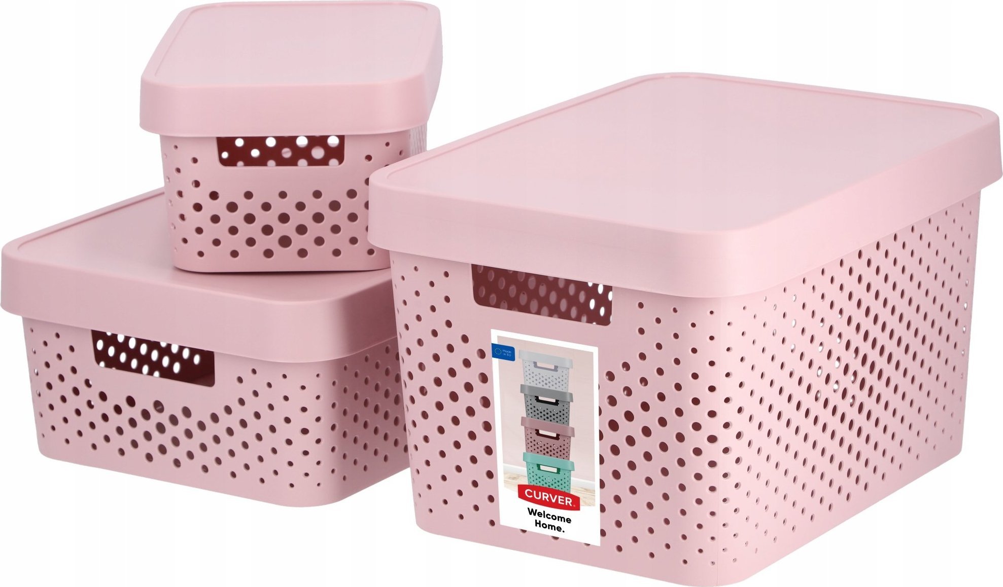 Kadax Curver Koszyk Pojemnik Pudełko Pokrywka Zestaw 3x