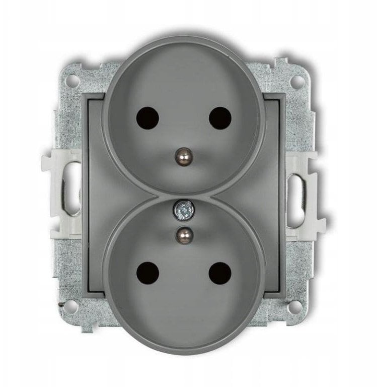 ICON Mechanizm gniazda podwójnego do ramki z uziemieniem 2x(2P+Z) (przesłony torów prądowych) szary mat 27IGPR-2zp