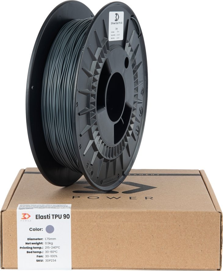 3DPower Filament 3DPower Elasti TPU 90 1.75mm Szary 0.5kg