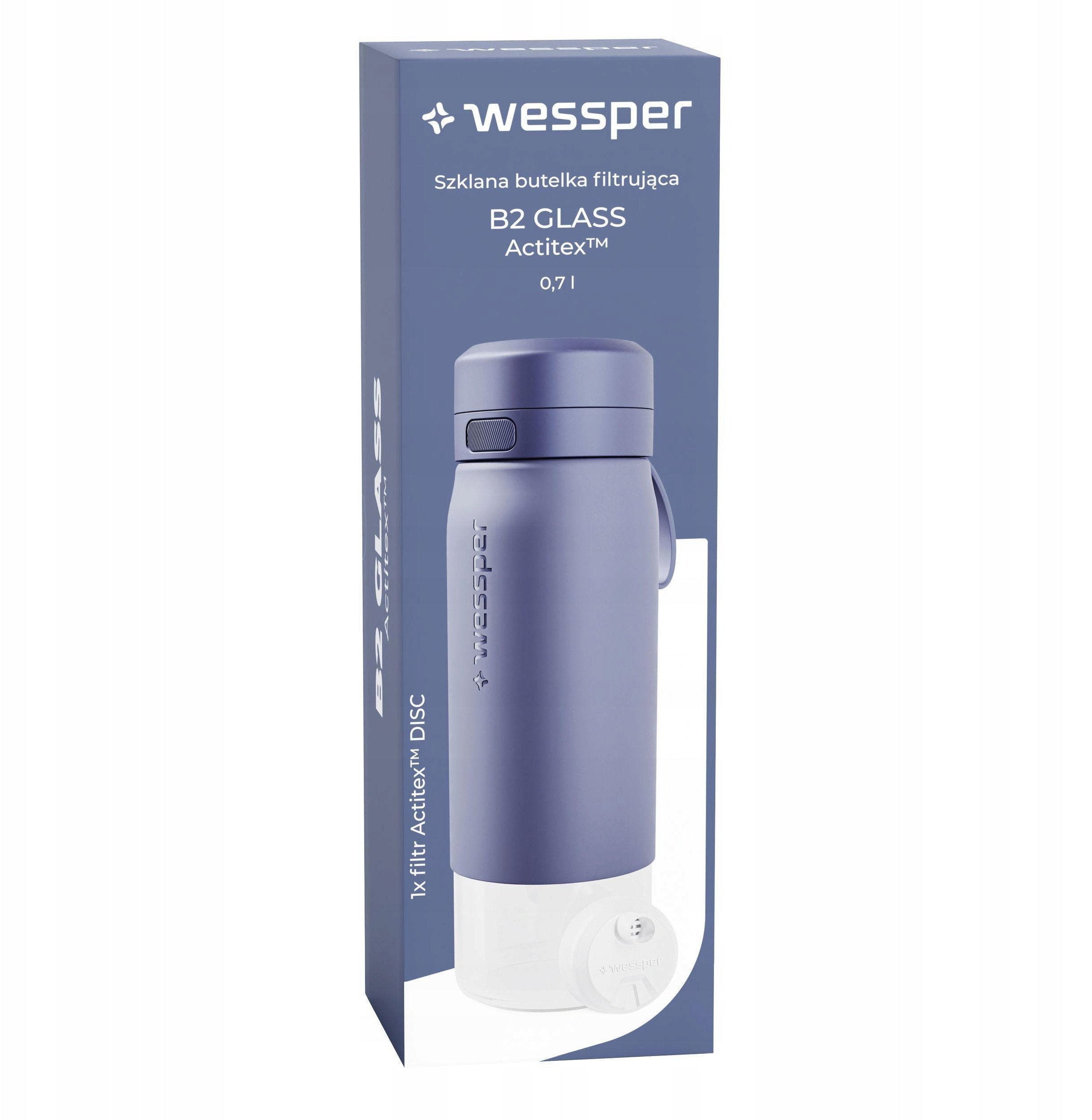 Butelka filtrująca Wessper B2 GLASS Actitex™ 700ml Blue (WES270-700-BL_K)