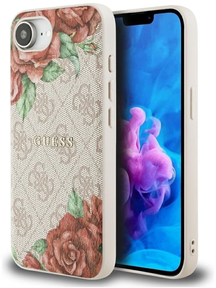 Etui Guess 4G Flowers Print MagSafe do iPhone 16e różowy