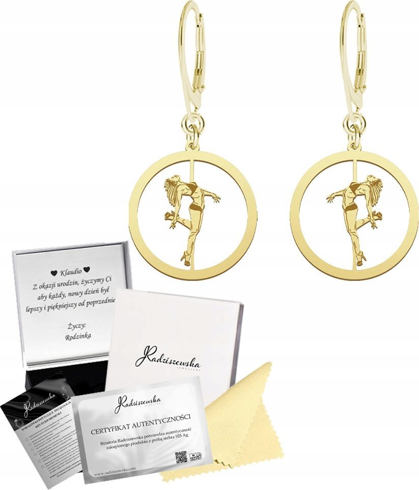 Radziszewska Jewellery Złote Kolczyki Pole Dance Srebro 925 Bigiel Prezent GRAWER GRATIS