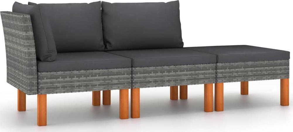 vidaXL 3-cz. zestaw wypoczynkowy do ogrodu, rattan PE i eukaliptus