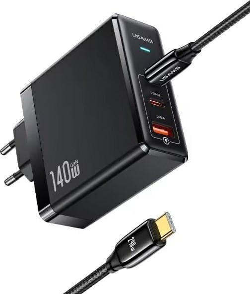 Ładowarka Usams Ład. siec. 2xUSB-C+1xUSB T52 PD140W PD Fast Charging US-CC168 + kabel U82 USB-C/USB-C US-SJ581 240W czarny/black UM Series UMXLOGTC01
