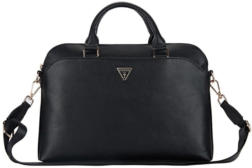 Bag Guess Grained Zipper Pocket Triangle Logo 15" black