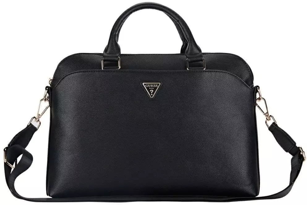 Bag Guess Grained Zipper Pocket Triangle Logo 15" black