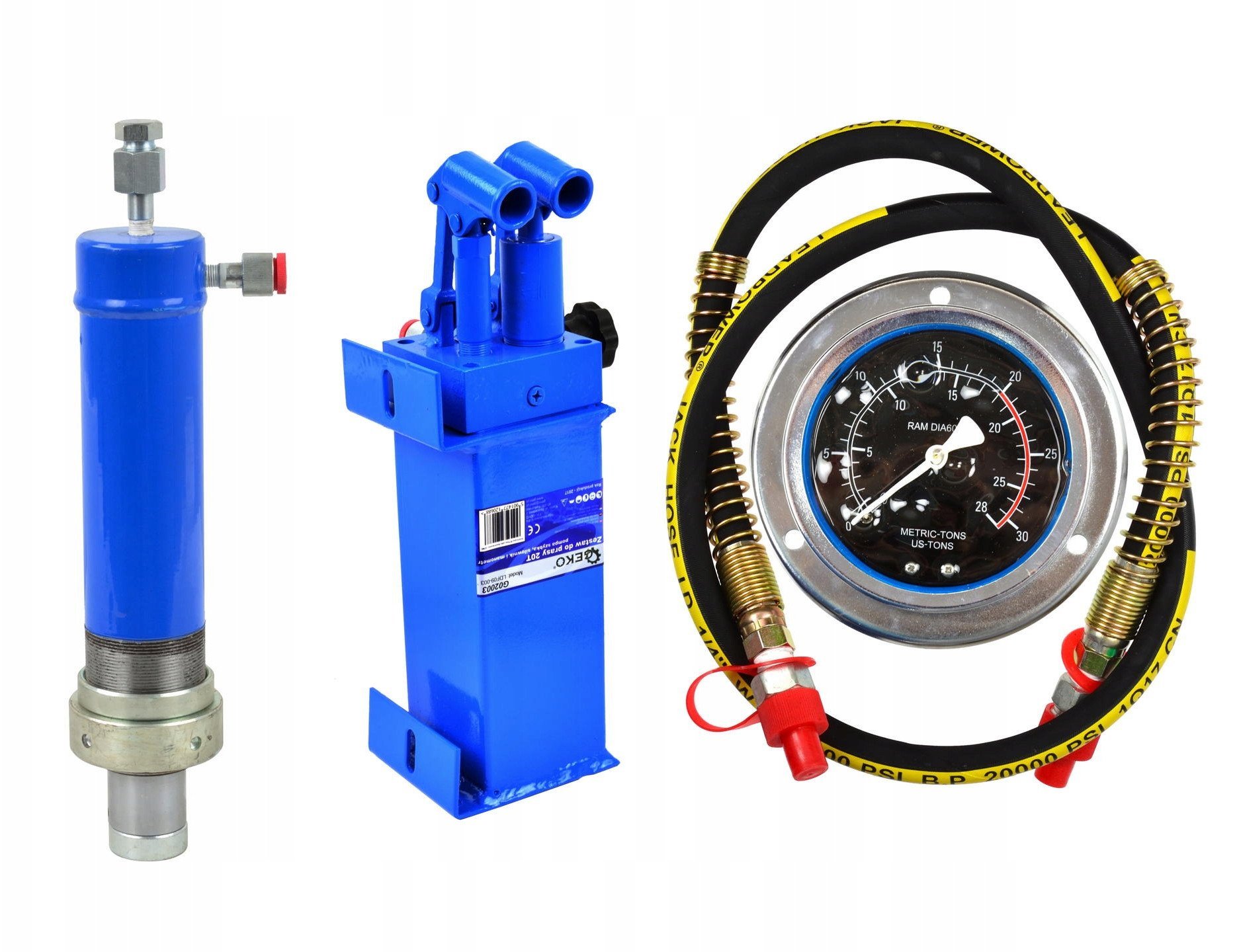 Zestaw do prasy 20T Pompa szybka Siłownik Manometr(1)