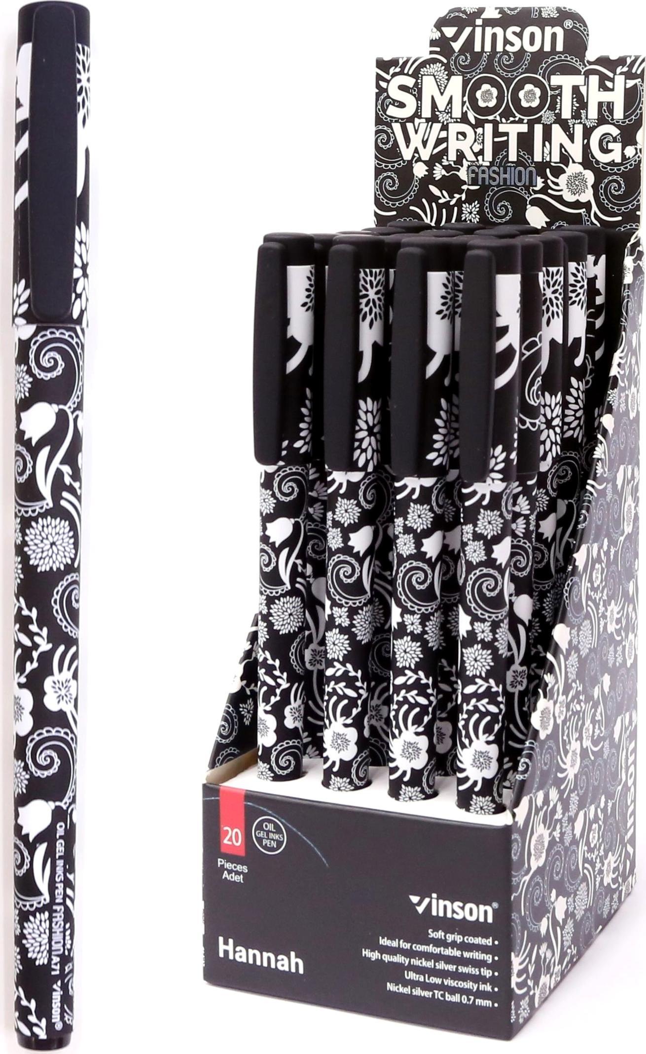 Titanum Długopis Vinson Kwiaty czarno-białe 0,7mm 20 szt DISPLAY