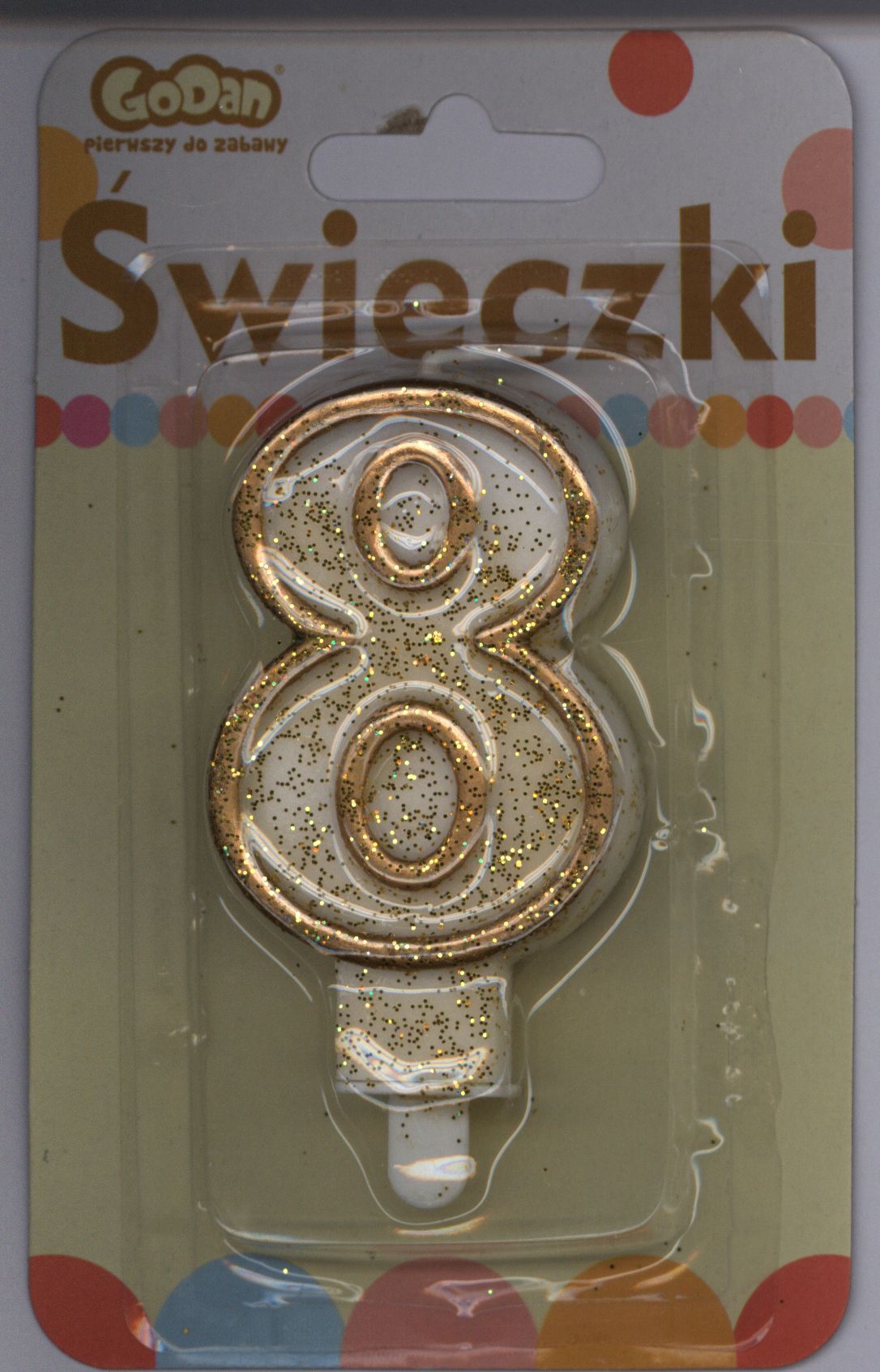 GoDan Świeczka cyferka ze złotą obwódką i brokatem - 8 - 1 szt. uniwersalny