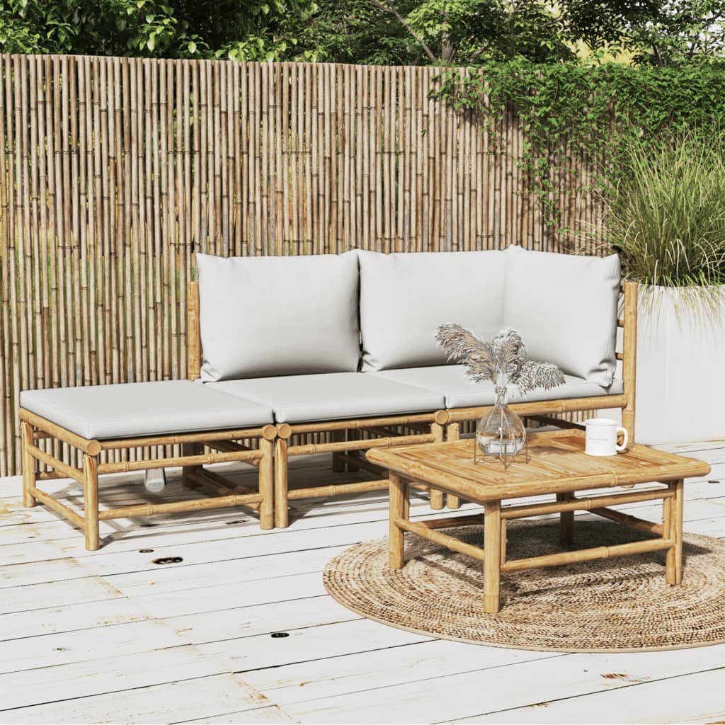 vidaXL VidaXL 3 Piece Patio Lounge Set with Light Gray Cushions Bamboo