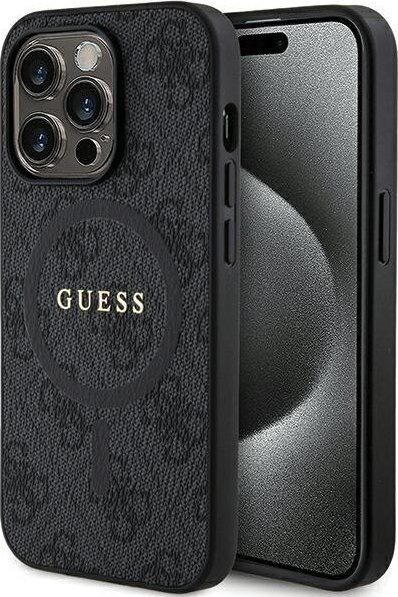 Guess GUHMP15LG4GFRK iPhone 15 Pro 6.1" czarny/black hardcase 4G Collection Leather Metal Logo MagSafe