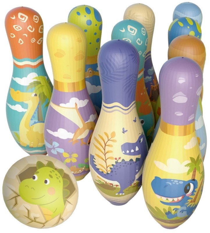 GRA ZRĘCZNOŚCIOWA KRĘGLE MIĘKKIE SOFT DINOZAURY DLA DZIECI ZESTAW 12EL