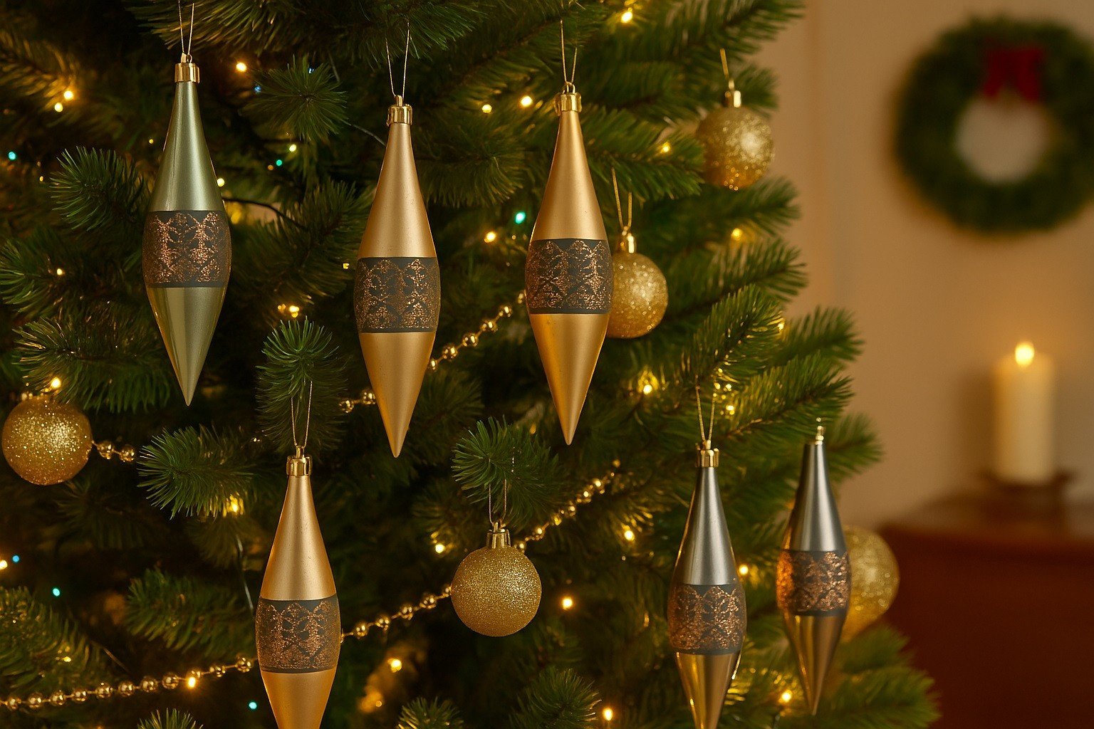 Komplet 9 bombek plastikowych 15 cm Sople zielono-szampańskie