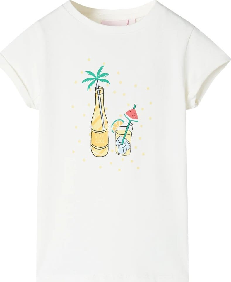 vidaXL Koszulka dziecięca z krótkimi rękawami, ecru, 104