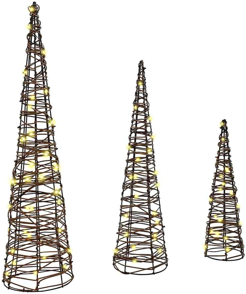 vidaXL Choinka 3 pcs Ciepła biel 20 x 20 x 80 cm rattan