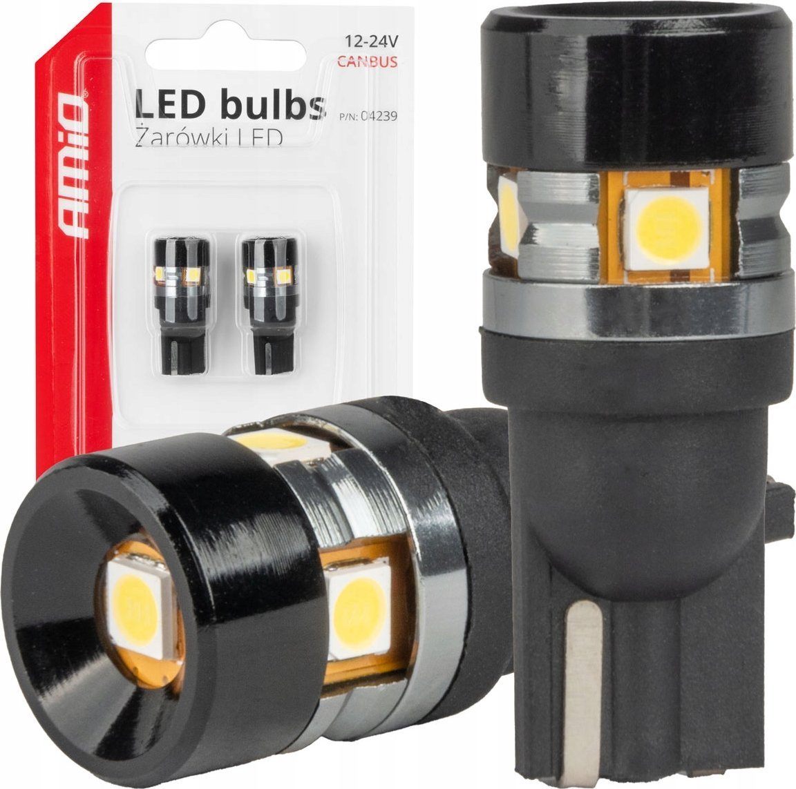 Żarówki led canbus t10 w5w 5smd 3030 white 12v 24v amio-04239