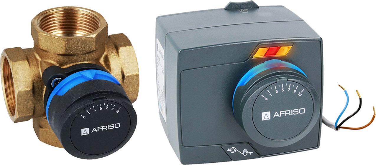 Afriso Zestaw regulacyjny ProClick: 4-drogowy obrotowy zawór mieszający ARV 485 ProClick, z siłownikiem elektrycznym ARM 343 ProClick (TG.AF-1348544)